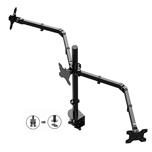 Rocelco Premium Triple Monitor Desk Mount - Standard Pattern Fits 13" - 27" LED LCD Flat Computer Screen - Three Articulated Full Motion Adjustable Arms - Grommet and C Clamp - Black (R DM3) - Image 1