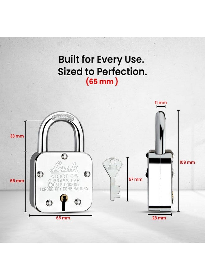 Link® Atoot 65mm | 1 Crore Key Combinations | Steel Body | Hardened Shackle | 9 Brass Lever | Made in India | 1 Padlock 3 Silver - Image 4