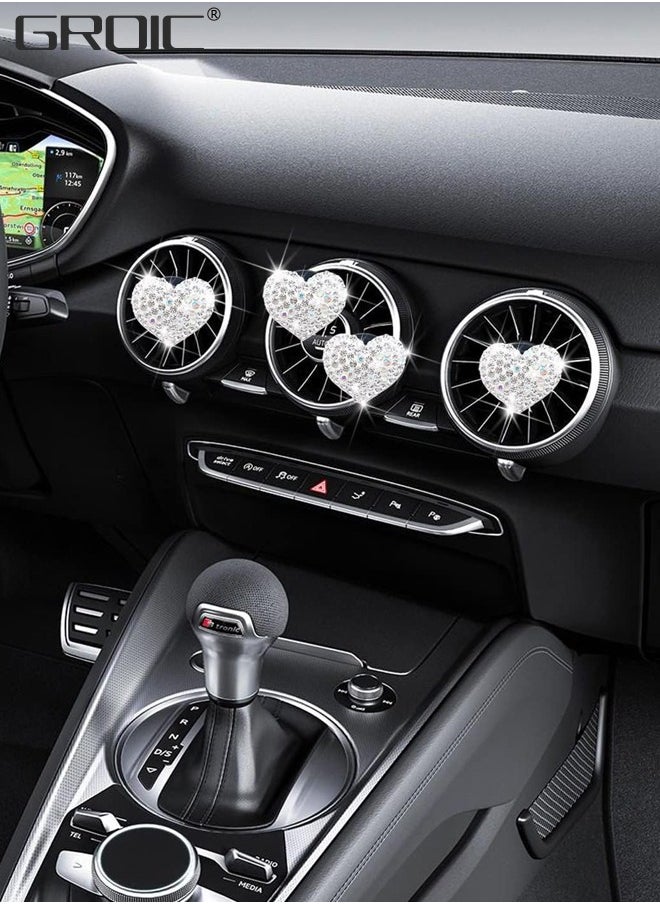 GROIC - 4Pcs Bling Heart Air Vent Clips,Crystal Heart Car Air Fresheners Vent Clips,Car Diffuser Vent Clip Bling Car Decoration Car Interior Decor Cute Car Accessories - Image 1