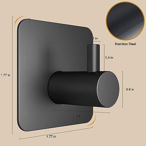 Honmein 6 Pcs Adhesive Wall Hooks for Hanging - Waterproof Shower Hooks, Heavy Duty Towel Hooks for Bathrooms, Kitchens, and Offices (Black) - Image 2