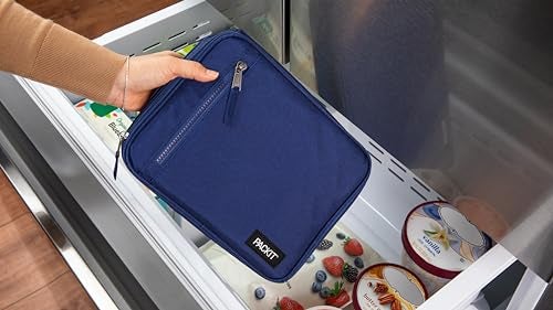 PackIt Freezable Classic Lunch Box, True Blue, Built with ECOFREEZE Technology, Collapsible, Reusable, Zip Closure With Front Pocket and Buckle Handle, For Work Lunches and Fresh Lunch On the Go - Image 3