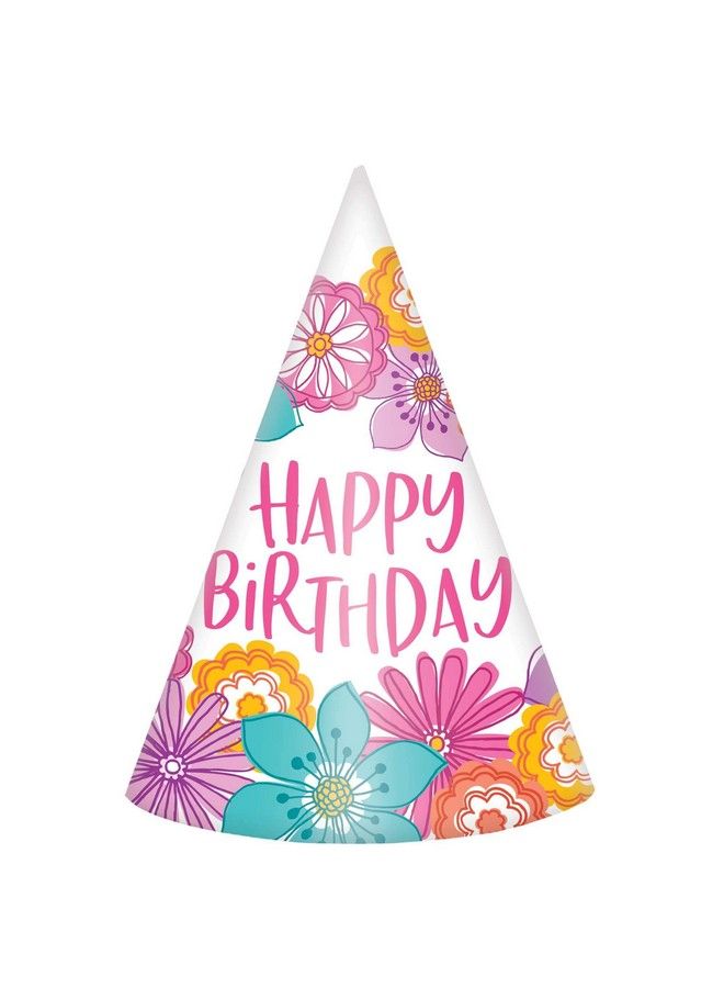 Amscan Pretty Petal Birthday Cone Hats ; 6 1/4" ; 8 Pcs - Image 1