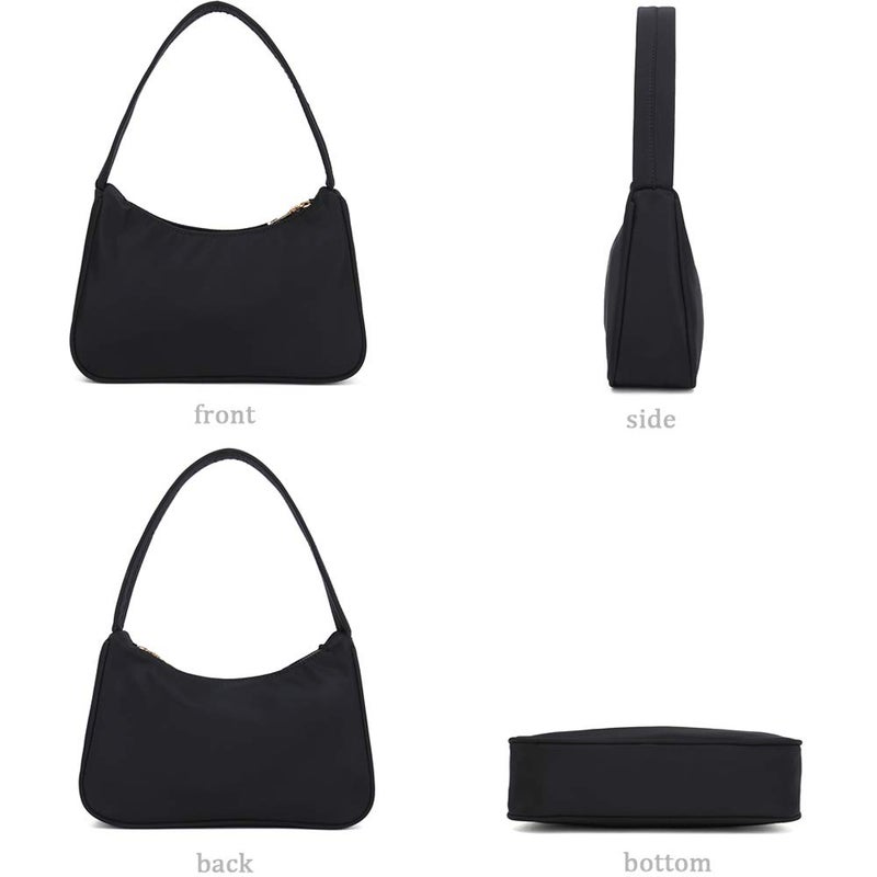 YIKOEE Small Nylon Shoulder Bags for Women Elegant Feminine Mini Handbags with Zipper Closure (Black) - Image 4