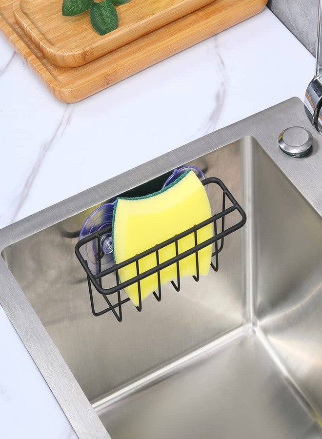 TESOT Sink Caddy Sponge Holder for Kitchen Sink Dish Cloth Hanger 2 Suspension Options(Suction Cups and Adhesive Hook), SUS304 Stainless Steel, Black - Image 5