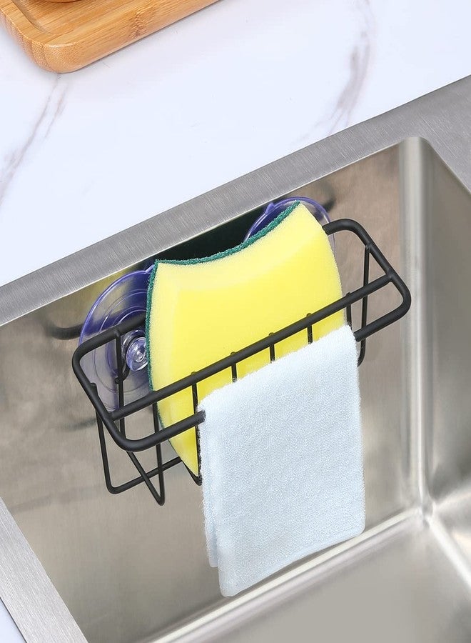 TESOT Sink Caddy Sponge Holder for Kitchen Sink Dish Cloth Hanger 2 Suspension Options(Suction Cups and Adhesive Hook), SUS304 Stainless Steel, Black - Image 2
