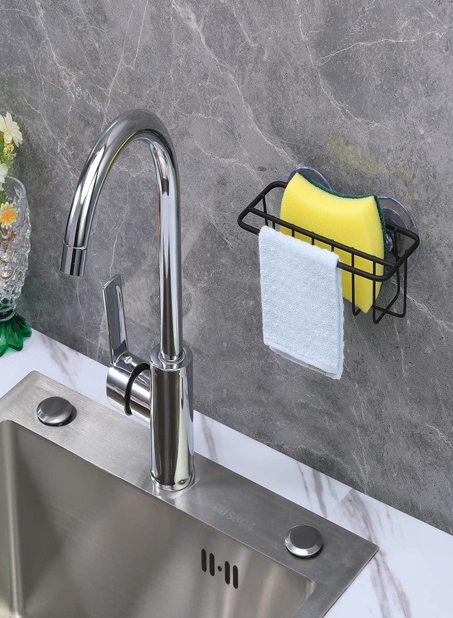 TESOT Sink Caddy Sponge Holder for Kitchen Sink Dish Cloth Hanger 2 Suspension Options(Suction Cups and Adhesive Hook), SUS304 Stainless Steel, Black - Image 3