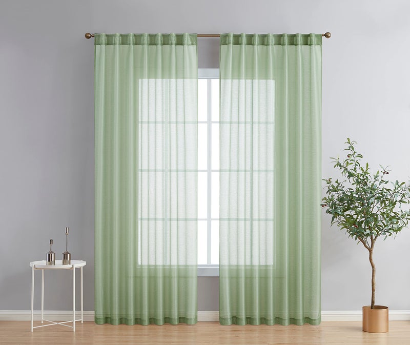 HLCME Lauren Semi Sheer Light Filtering Transparent Pocket Top  Back Tab Lightweight Short Window Curtains Drapery Panels Bedroom  Living Room 2 Panels 54 x 84 Inch Sage Green