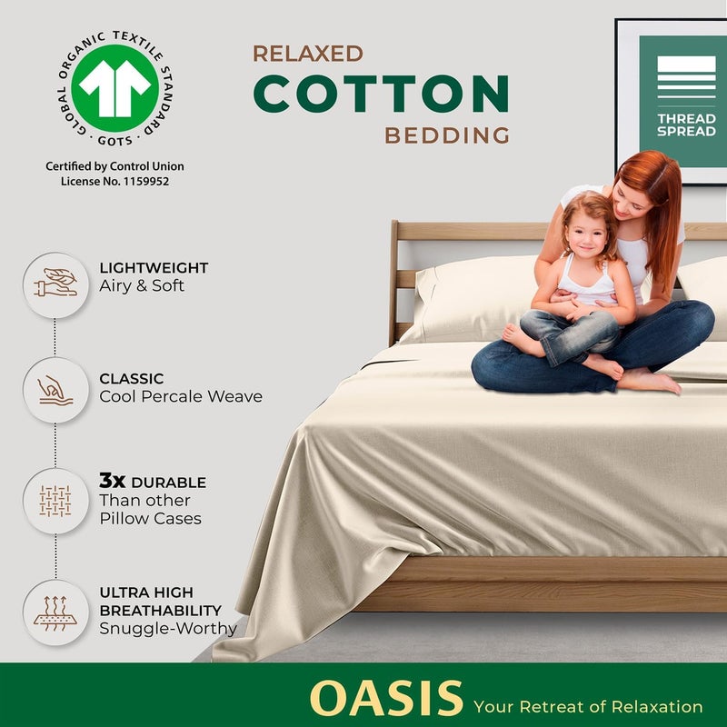 THREAD SPREAD 100% Organic Cotton King Size Pillow Cases Set of 2 - Natural Cooling Percale Weave Pillow Cases King Size (Ivory), Soft, Crisp & Breathable Organic Pillowcases, GOTS Certified - Image 5