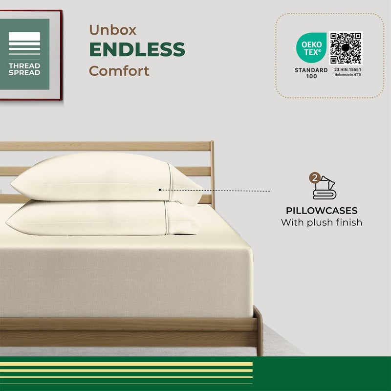 THREAD SPREAD 100% Organic Cotton King Size Pillow Cases Set of 2 - Natural Cooling Percale Weave Pillow Cases King Size (Ivory), Soft, Crisp & Breathable Organic Pillowcases, GOTS Certified - Image 3