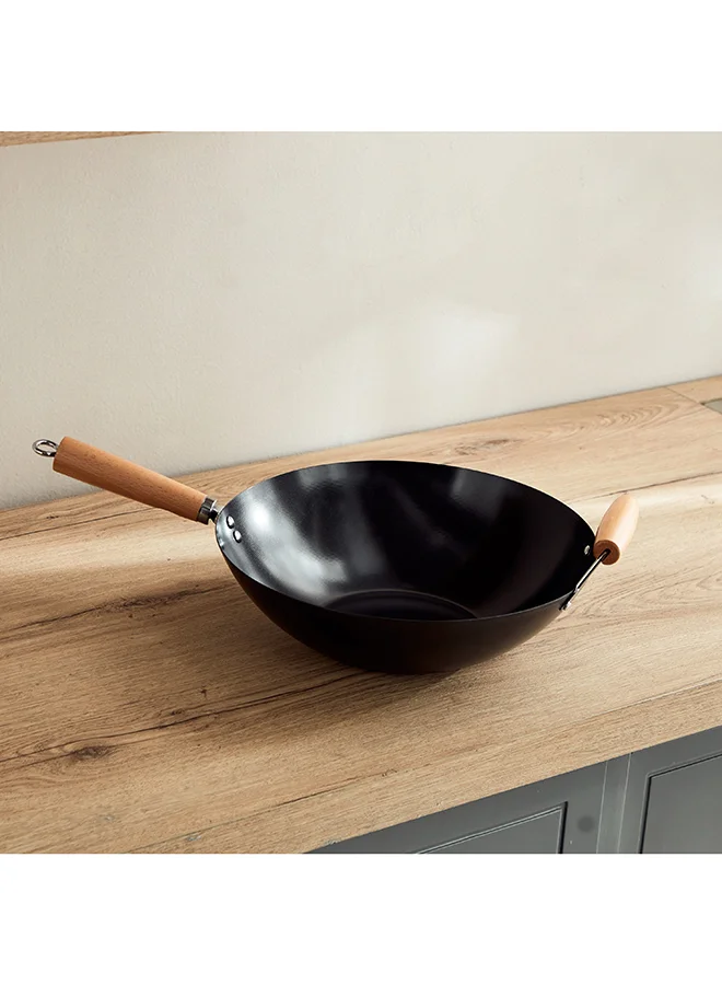 Home Box La Natura Carbon Steel Wok with Steel Mesh Frame 57 x 9.5 x 35.5