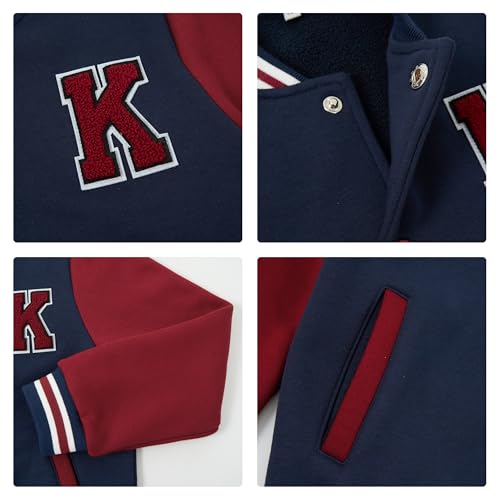 Volunboy Kids Baseball Jackets Boys Varsity Coats Button Down Patchwork Fall Winter Fleece Bomber Outerwear (Navy, 3-4T) - Image 5