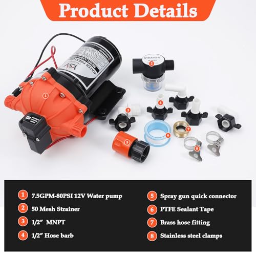 YSVORTOT 12V Marine Washdown Pump (75PSI 7.0 GPM) - Self-Priming Fresh Water Pump with Strainer & Pressure Switch, Suitable for Boats, Yachts, RVs, Campers, Travel Trailers & Sprayers - Image 2