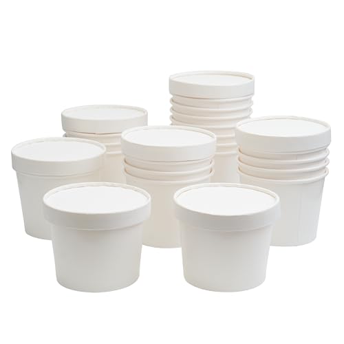 PARICOTT 500ml – 25 Bowls | White Paper Food Containers with Lids | Disposable Paper Bowls for Gravy, Curry, Snacks, Ice Cream, Takeaway & Delivery – Leak-Resistant, Eco-Friendly, Food Grade - Image 1