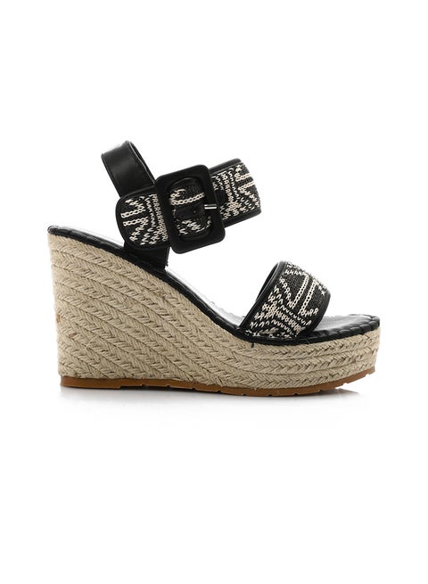 صندل بكعب عالٍ مفتوح من الأمام - أسود وأبيض عاجي