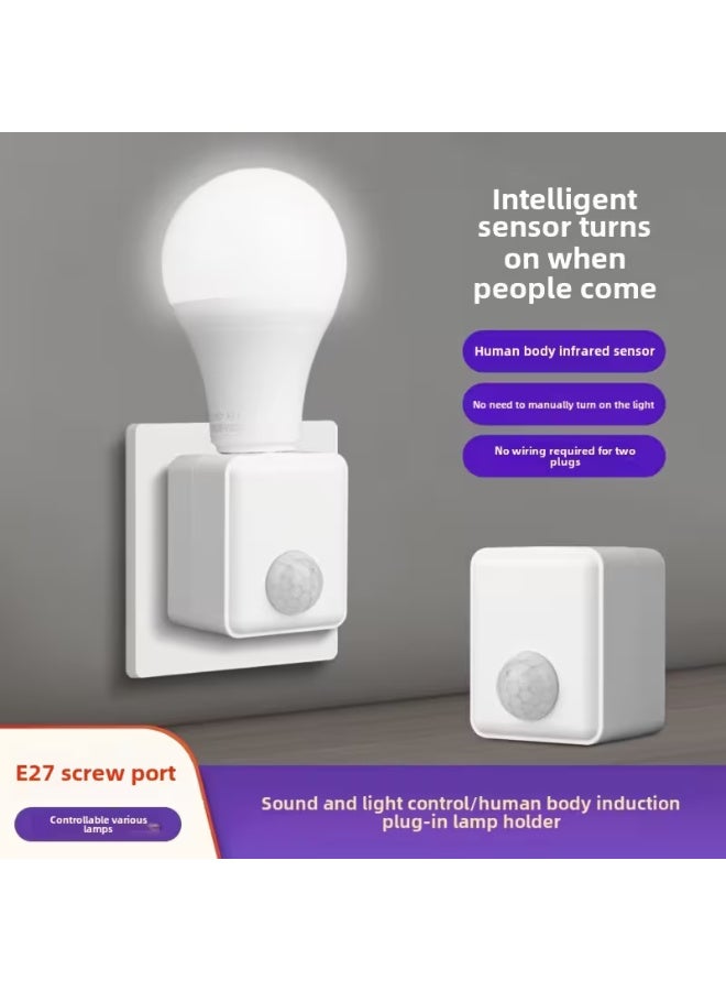 Motion Sensor Lamp Holder, Wall-Mounted Infrared Sensor Lamp Base, Smart Sensor Light Socket, E27 Screw Socket for Human Detection, Plug And Play / Lights Up When Someone Is Present / No Wiring Needed / Intelligent Sensing