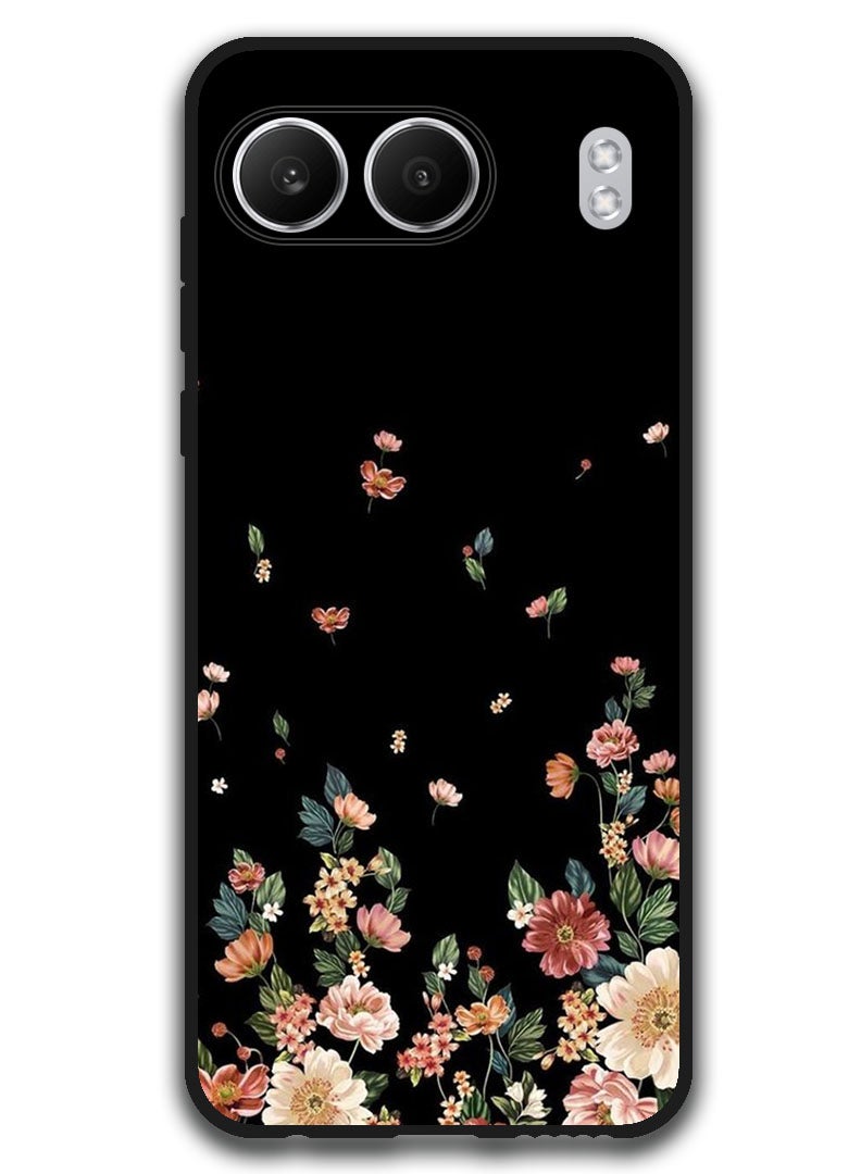 Theodor Protective Case Anti Scratch Shock Proof Bumper Cover For OnePlus Nord 4 Flowers in Black Background - Image 1