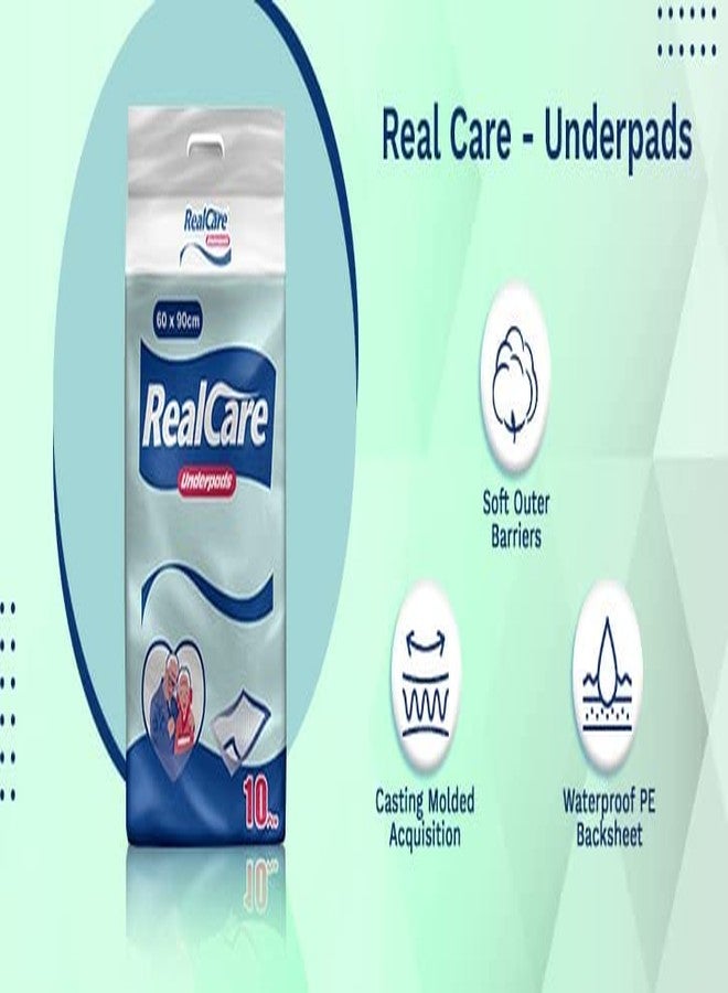 فوط صحية داخلية للجنسين من REALCARE، مقاس كبير 60 × 90 سم، فائقة الامتصاص، مقاومة للتسرب، عبوة من 10 قطع (10 قطع) - Image 3