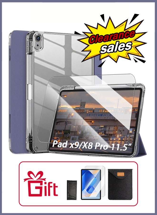 Honor Pad X9 Case With Pen Slot, Honor Tablet 11.5-Inch Cover, Tpu Transparent Case Tri-Fold Stand Smart Wake-Up/ AED 23 Gift Set Anti-Glare Protective Film - Purple - Image 1