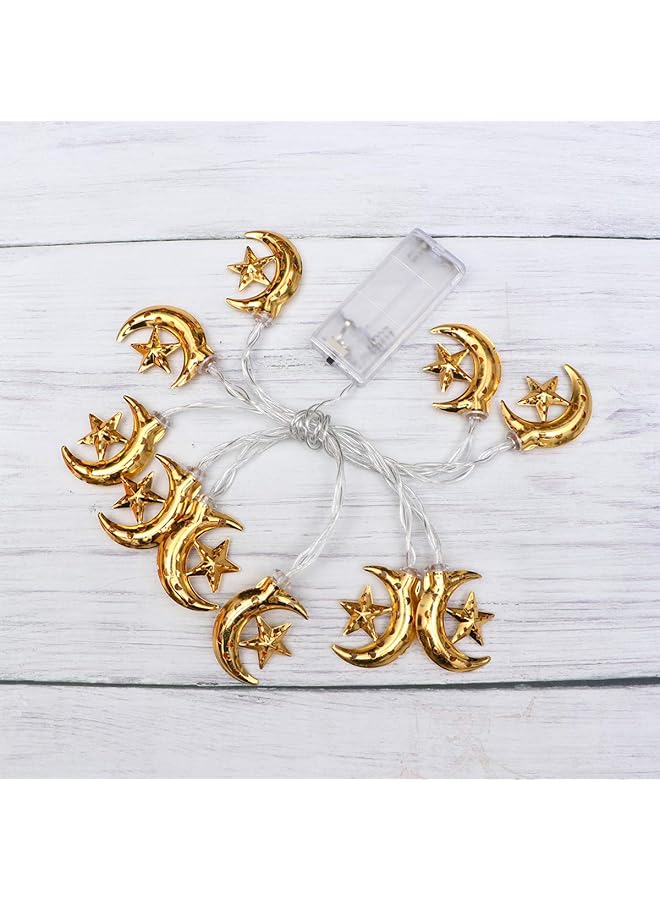 erorex Indoor Fairy String Lights 1Pc Led Iron Art Star And Moon Lamp String Muslim Eid Themed Design String Lamps For Party Without Battery 1.65M 10 Leds - Image 3