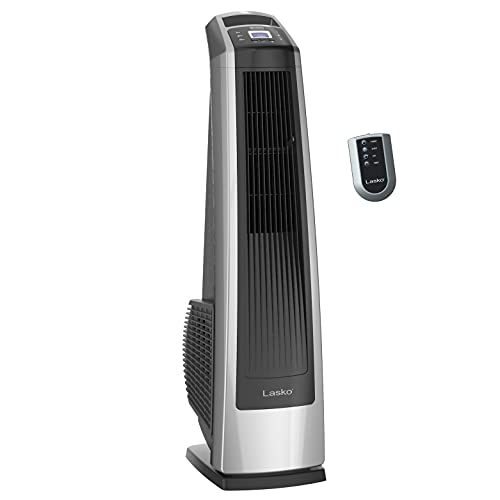 Lasko Lasko High Velocity Oscillating Tower Fan for Bedroom Garage Basement and Gym with Remote Control Timer 3 Powerful Speeds 35 SilverBlack U35115 