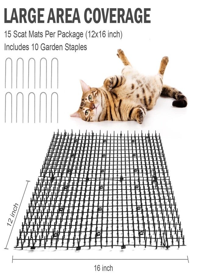 POMEAT 15 PCS Cat Scat Mat with Spikes 16 x 12'' Cat Deterrent Outdoor Scat Mats for Cats and Dogs Cat Spikes for Garden Fence Indoor Furniture Cat Deterrent Mat with 10 Staples - Image 5