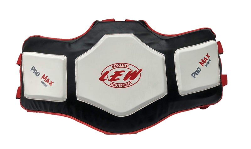 LEW Super Pro Max Boxing Belly Pad Rib Shield Chest Guard MMA Body Protector Martial Arts Armour Taekwondo Training PU Focus Pads (White & Black) - Image 1