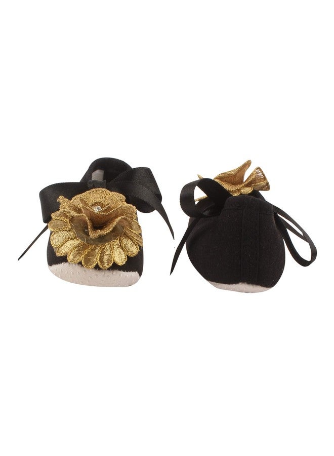 Coco Candy Baby Boys & Girls Black Ribbon New Born Infant Kids Booties with Golden Flower - Black, 3 Months to 6 Months - Image 2