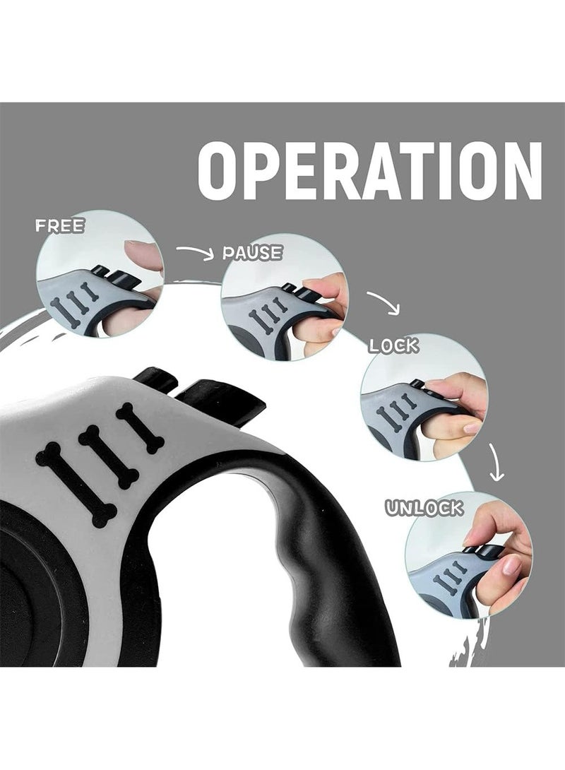 حبل سحب أوتوماتيكي قابل للتلسكوب للكلاب، حبل سحب بطول 5 أمتار مع تصميم 360° خالٍ من التشابك، مقبض مانع للانزلاق، فرامل بيد واحدة، إيقاف وتثبيت، حبل سحب للكلاب الصغيرة والمتوسطة والكبيرة (رمادي) - Image 3