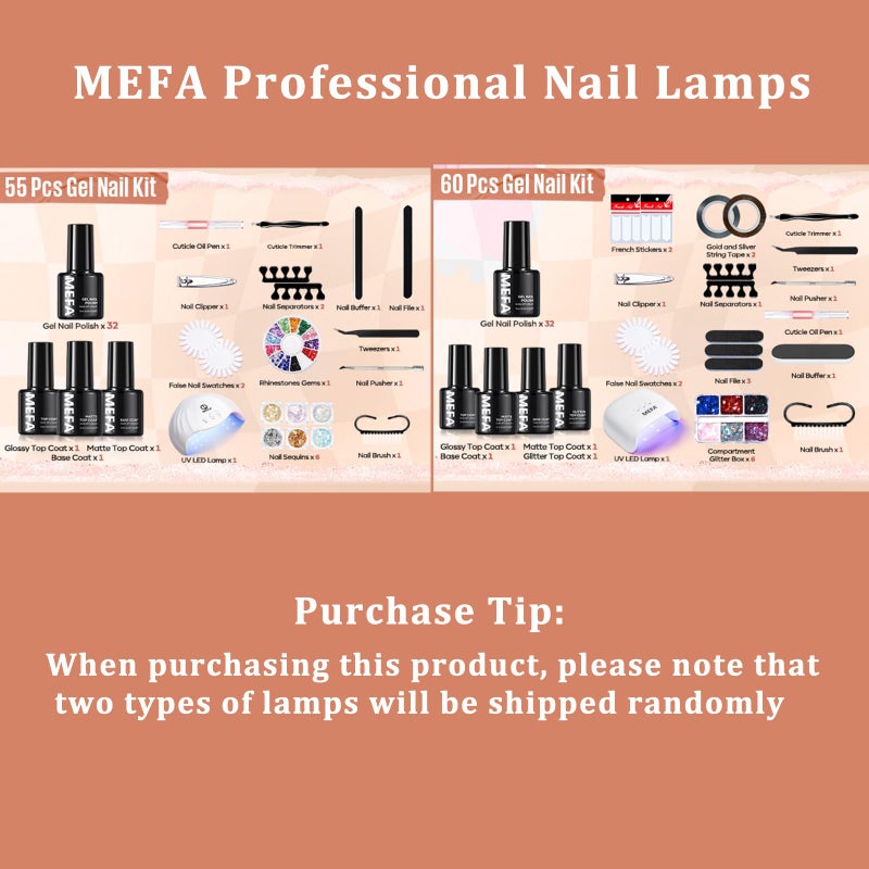 MEFA Gel Nail Polish Kit with U V Light, 32 Colors All Seasons Soak Off 60 Pcs Gel Polish Nail Set with Matte/Glossy Glitter Base Top Coat Manicure Tools Nails DIY Decorations Gifts for Women - Image 2