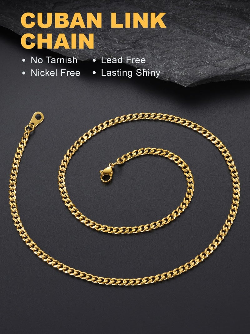 U7 Choker Necklace 14 Inch 18K Gold Plated Stainless Steel 3mm Cuban Link Chain Shoker Necklace for Men Women - Image 4