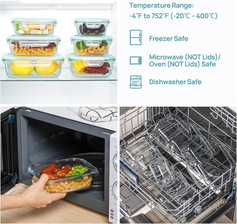 Vtopmart حاويات تخزين الطعام الزجاجية Vtopmart 8 عبوات مع أغطية محكمة الإغلاق، حاويات تحضير الوجبات الزجاجية، وجبة الغداء للمكتب للميكروويف، الفرن، الفريزر وغسالة الصحون، خالية من BPA - Image 4