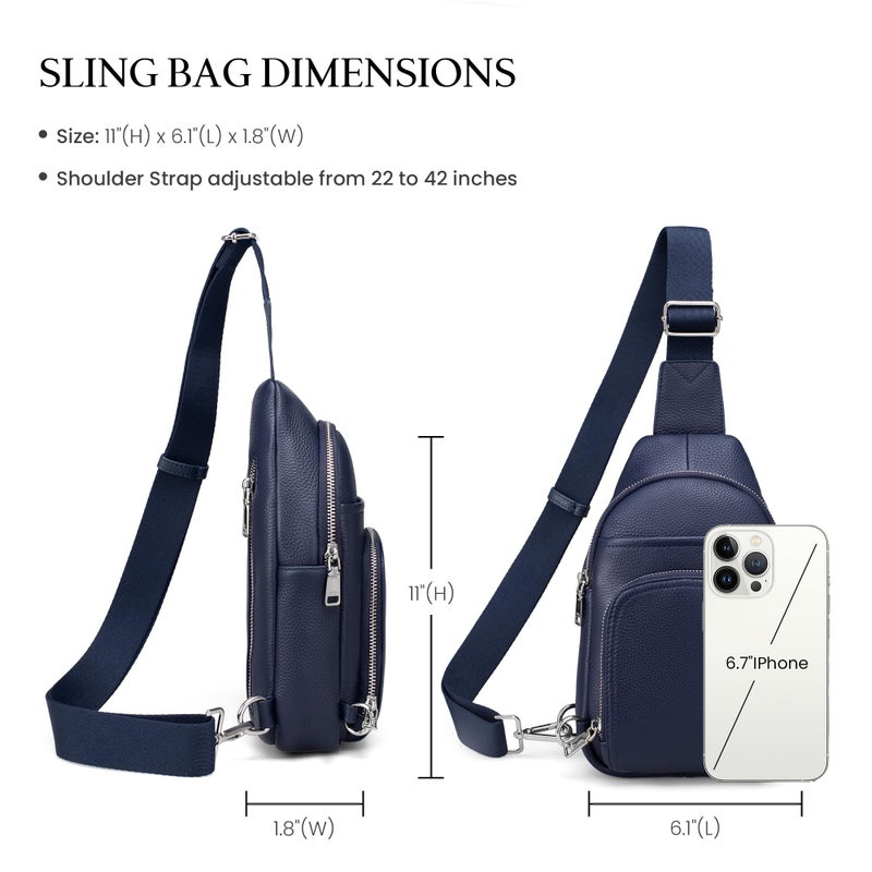 befen Soft Real Leather Small Crossbody Sling Bags for Women Anti-Theft Crossbody Waist Bag Handbags Purse with Built in RFID Wallet Navy Blue - Image 5