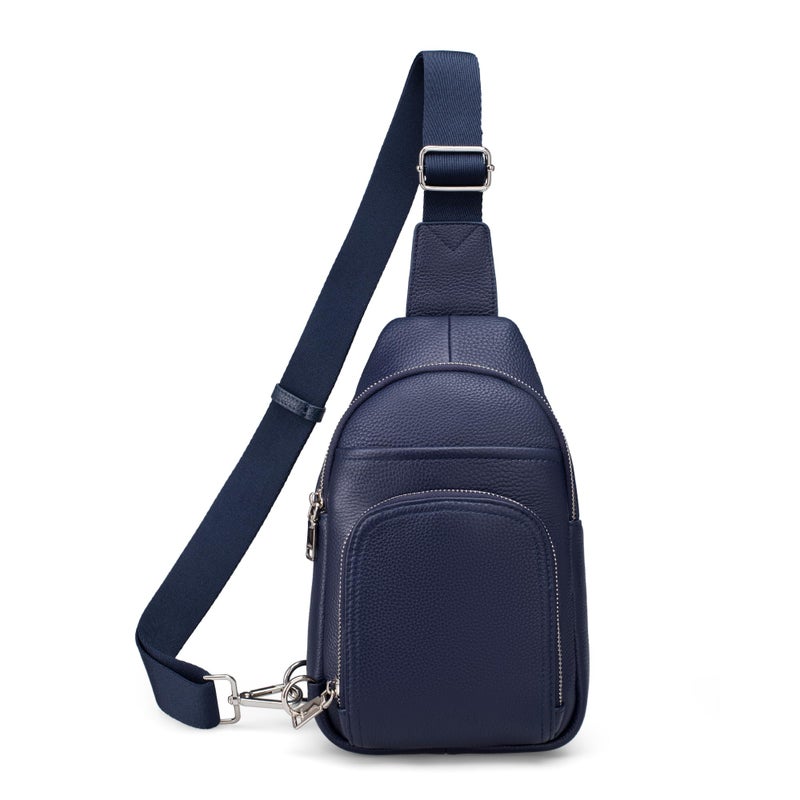 befen Soft Real Leather Small Crossbody Sling Bags for Women Anti-Theft Crossbody Waist Bag Handbags Purse with Built in RFID Wallet Navy Blue - Image 1