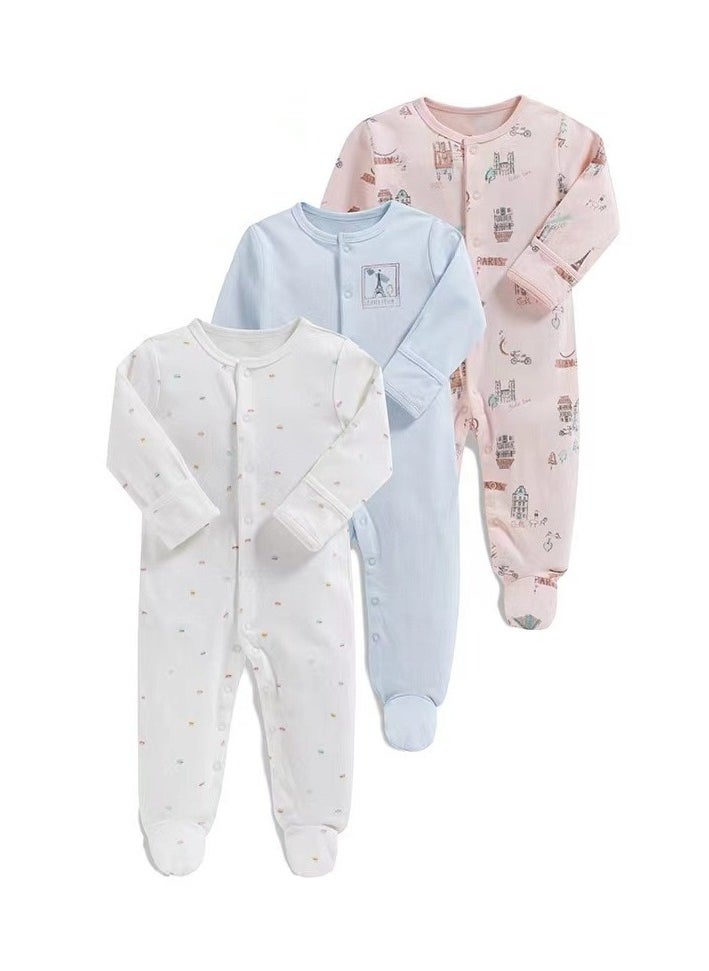 RedMapleTEK Infant And Toddler Pure Cotton Jumpsuit, Long Sleeves, Crawling Suit with Socks, 3-Piece Set  - Image 1