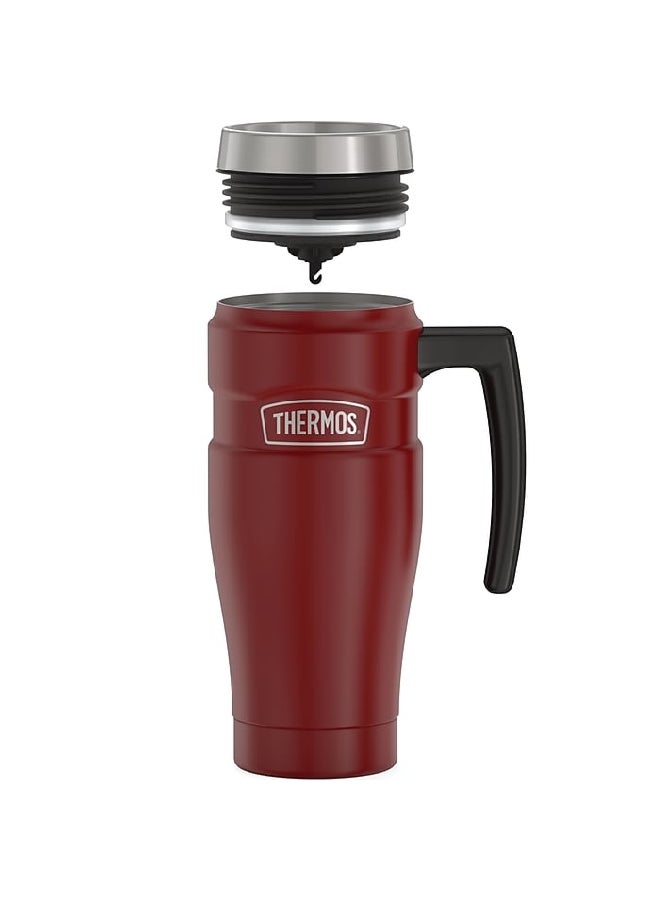 ترموس كوب سفر معزول بالتفريغ مقاوم للتسرب من الستانلس ستيل، أحمر ريفي،  أونصة - Image 2