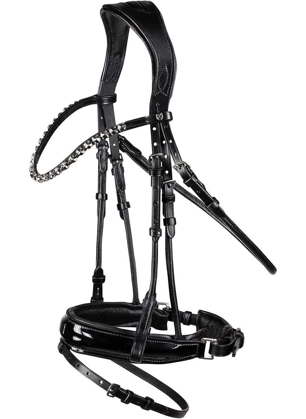 horze HORZE Clermont Ergonomic Padded Genuine Leather Snaffle Bridle for Horses  Flash Noseband Included  Black  Cob  - Image 1