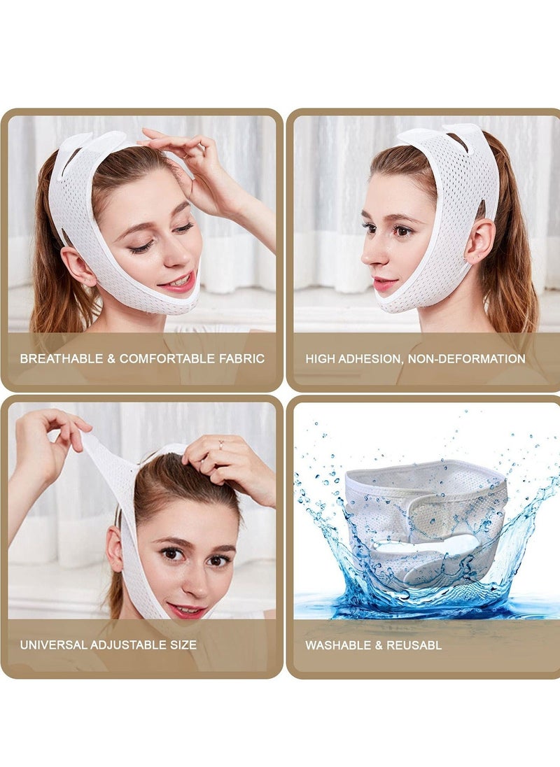 V-Line Face Lifting Mask with Double Chin Reducer Strap - Slimming and Tightening Bandage for a Youthful, Wrinkle-Free Appearance - Reusable and Washable White