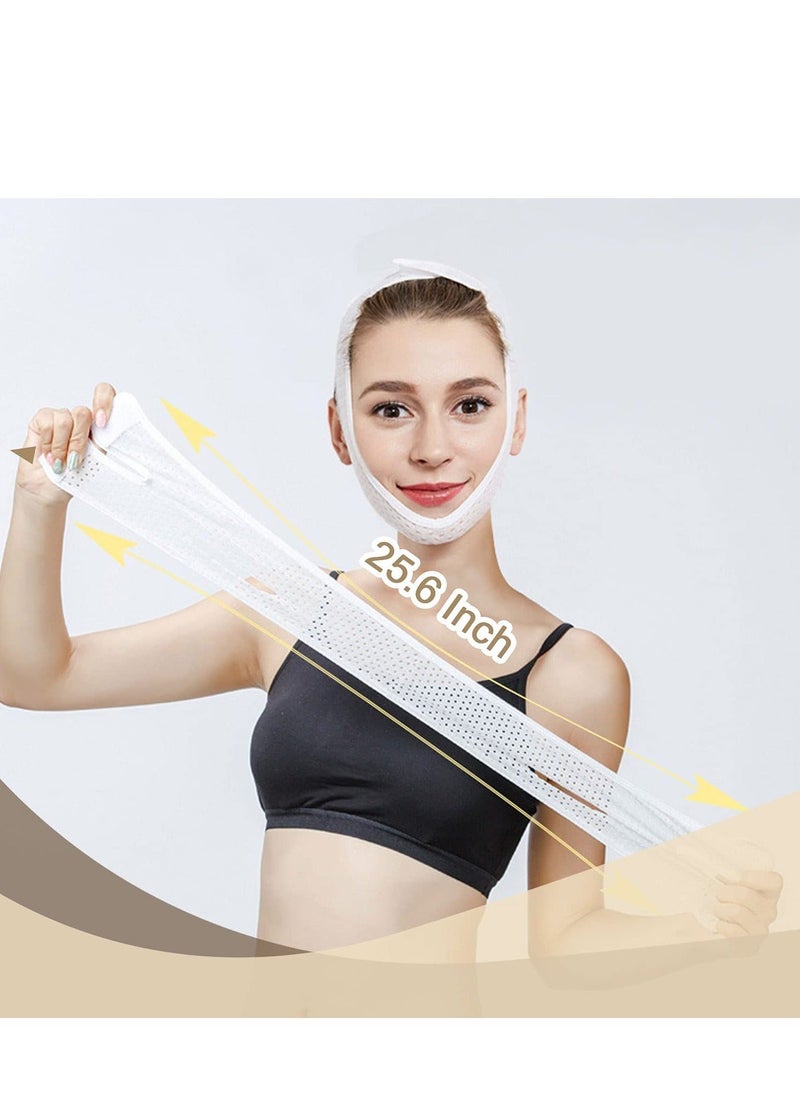 V-Line Face Lifting Mask with Double Chin Reducer Strap - Slimming and Tightening Bandage for a Youthful, Wrinkle-Free Appearance - Reusable and Washable White