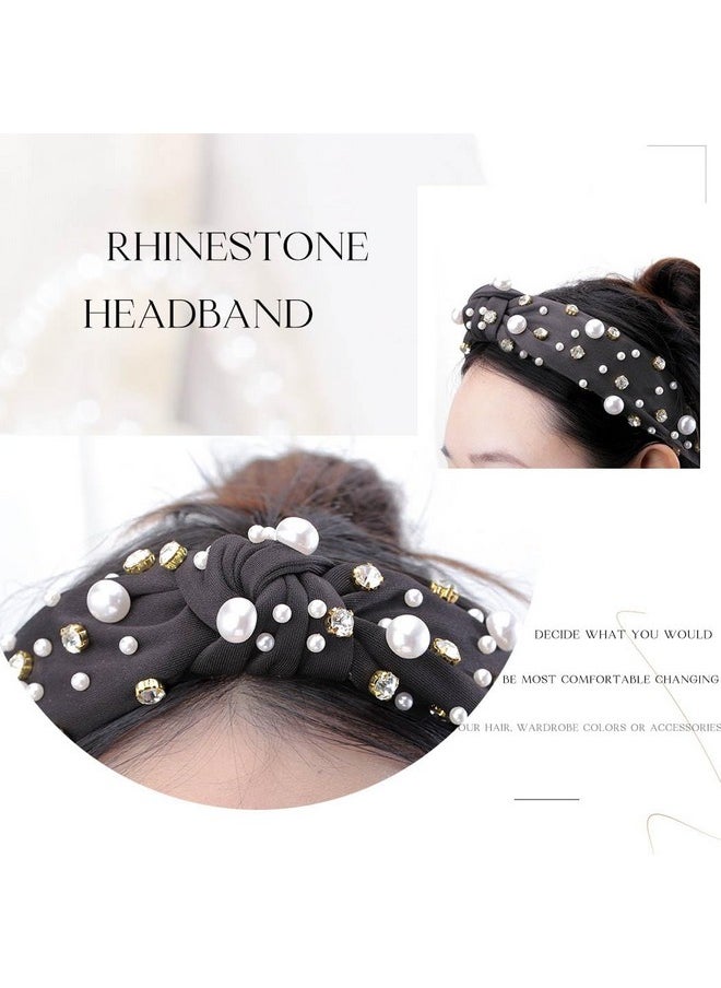 Blindery - Fashion Headband Rhinestone Knotted Headbands Top Knot Hair Top Knot Hair Teacher Headbands For Women And Girls (Black) - Image 1