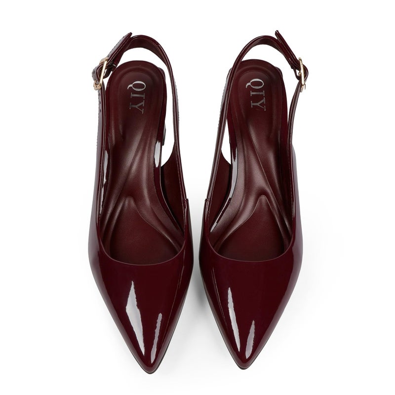 QIY Pumps for Women Burgundy Chunky Heel Pointed Toe Slingback Heels Closed Toe Block Heel Dressy Party Shoes Size 9 - Image 5