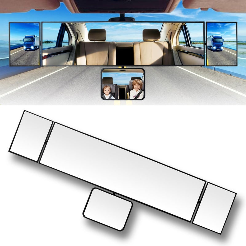 SkycropHD 15.2" Rear View Mirror, 4 in 1 Clip on Wide Angle Car Interior Panoramic Rearview Mirror to Eliminate Blind Spots â€“ Convex, White - Image 1