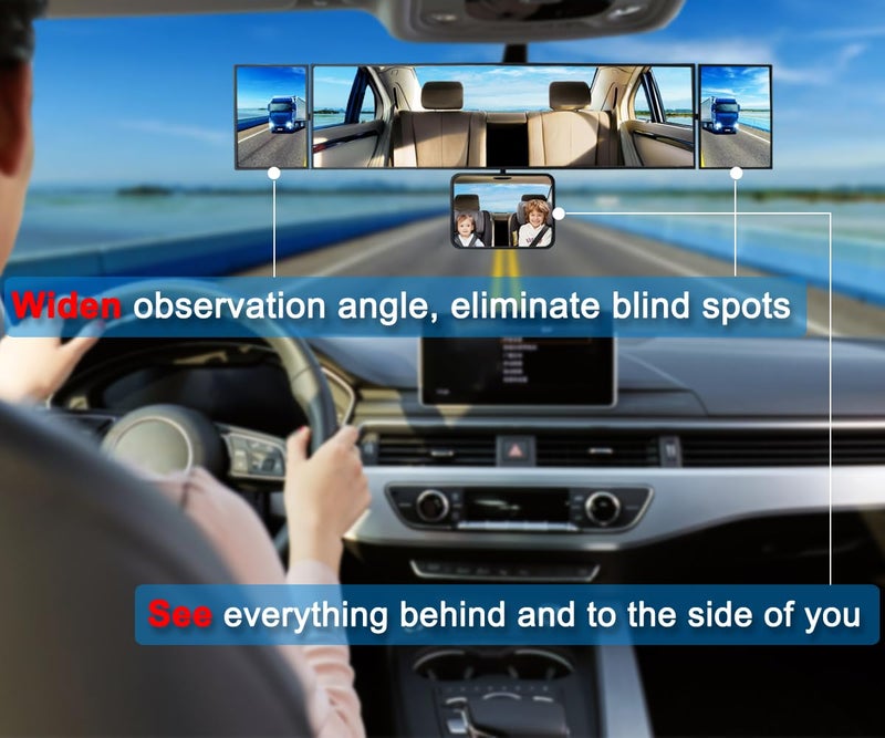 SkycropHD 15.2" Rear View Mirror, 4 in 1 Clip on Wide Angle Car Interior Panoramic Rearview Mirror to Eliminate Blind Spots â€“ Convex, White - Image 2