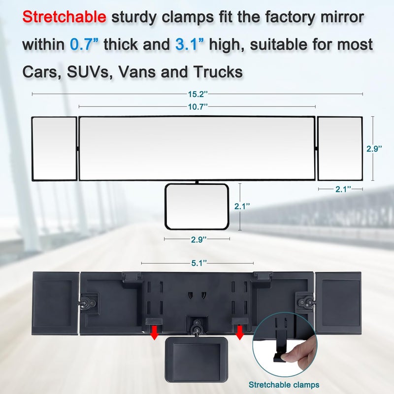 SkycropHD 15.2" Rear View Mirror, 4 in 1 Clip on Wide Angle Car Interior Panoramic Rearview Mirror to Eliminate Blind Spots â€“ Convex, White - Image 5