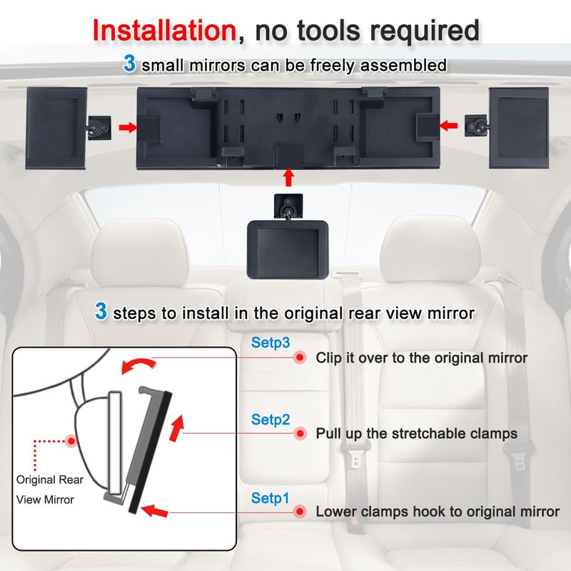 SkycropHD 15.2" Rear View Mirror, 4 in 1 Clip on Wide Angle Car Interior Panoramic Rearview Mirror to Eliminate Blind Spots â€“ Convex, White - Image 4