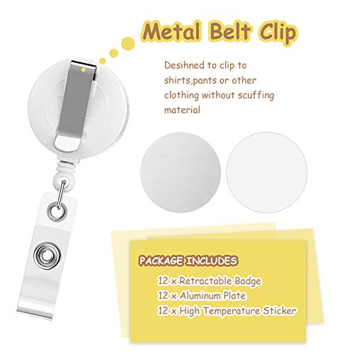 Zonon 12 Pieces Sublimation Retractable Badge Holder with Belt Clip, Blank Nurse ID Badge Reels for Office Worker Doctor Nurse, Key Card Name Tag Holder for Sublimation Personalize Photo (White) - Image 4