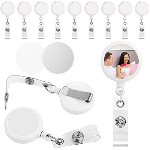 Zonon 12 Pieces Sublimation Retractable Badge Holder with Belt Clip, Blank Nurse ID Badge Reels for Office Worker Doctor Nurse, Key Card Name Tag Holder for Sublimation Personalize Photo (White) - Image 1