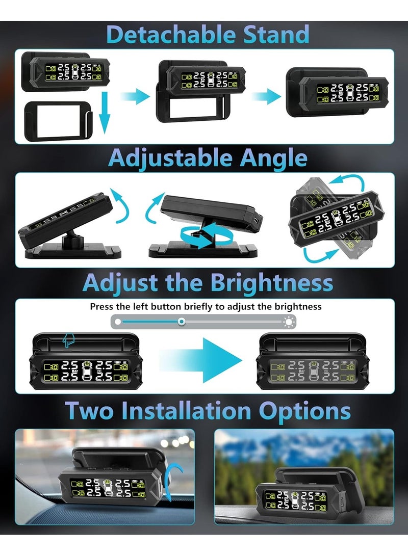 بوي نظام مراقبة ضغط الإطارات TPMS قابل للتعديل والإزالة مع شاشة شمسية لمراقبة ضغط الإطارات، مزود بـ 6 أنماط إنذار وكشف تلقائي في الوقت الحقيقي للسيارات، يدعم نطاق ضغط من 22 إلى 87 Psi - Image 2