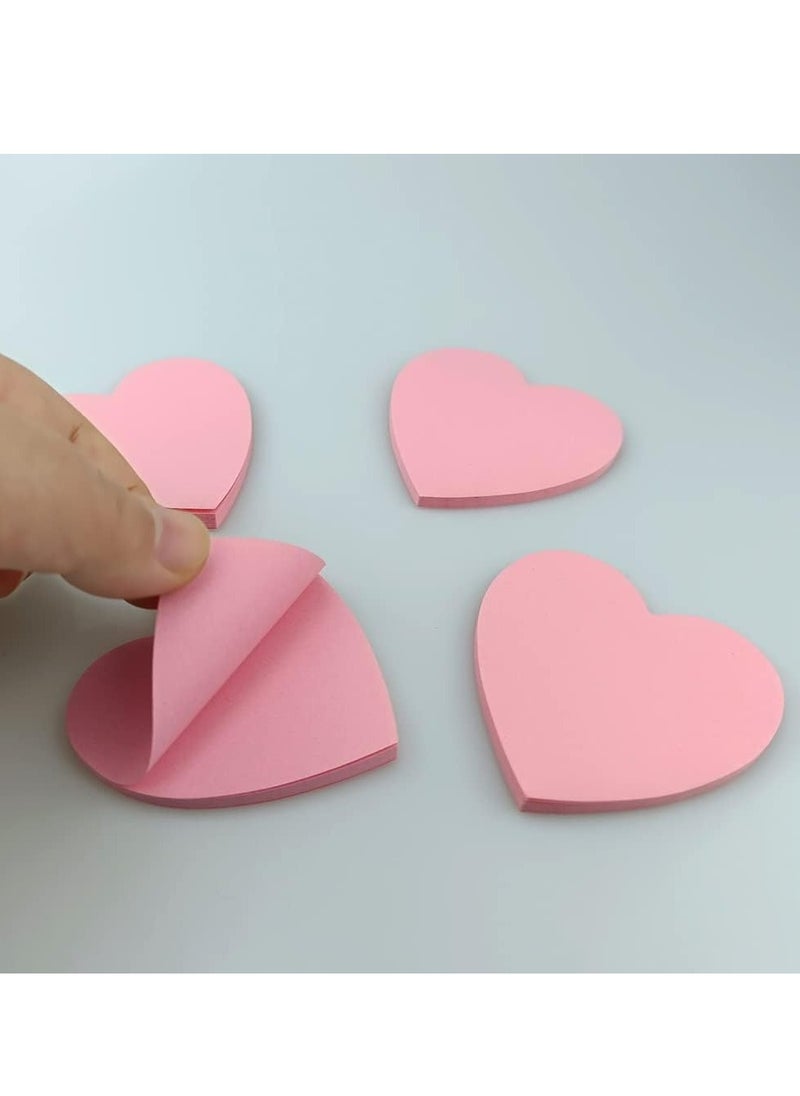 Oasisgalore - 4 Pads Sticky Notes Heart Shape, Pink Sticky Notes Self-Stick Memo Pads for Office School Home - Image 1