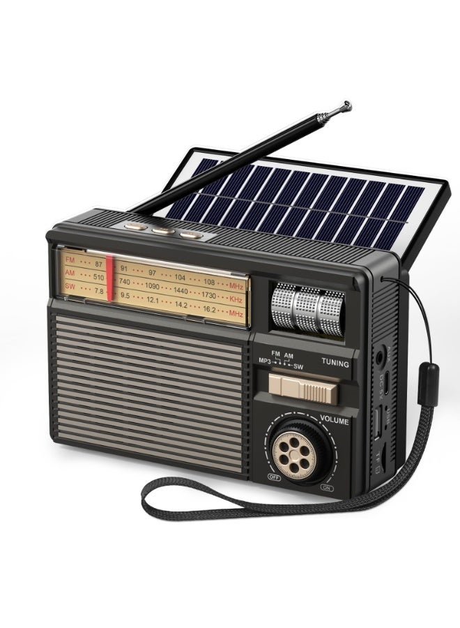 ماير راديو محمول عتيق، مكبر صوت بلوتوث، FM/AM/SW، تشغيل من بطاقة TF/USB، يعمل بالطاقة الشمسية/USB-C، مع حزام حمل - موديل 132 - Image 1