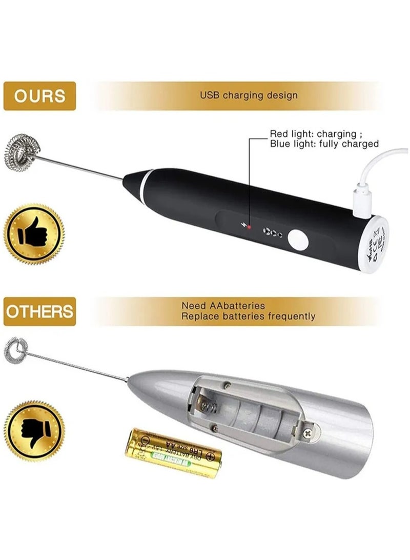 مضرب نسكافيه، الة صنع رغوة الحليب الكهربائية المحمولة باليد قابلة لاعادة الشحن بمنفذ USB مع خفاقتين من الستانلس ستيل، الة خفق الكابتشينو والشوكولاتة الساخنة والميلك شيك و مضرب لخفق البيض  - Image 5